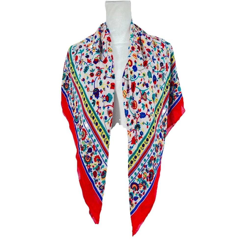 Symphony Scarf Large Square 100% Rayon Cream/Crimson/Dark Green/Dark Gold Italy